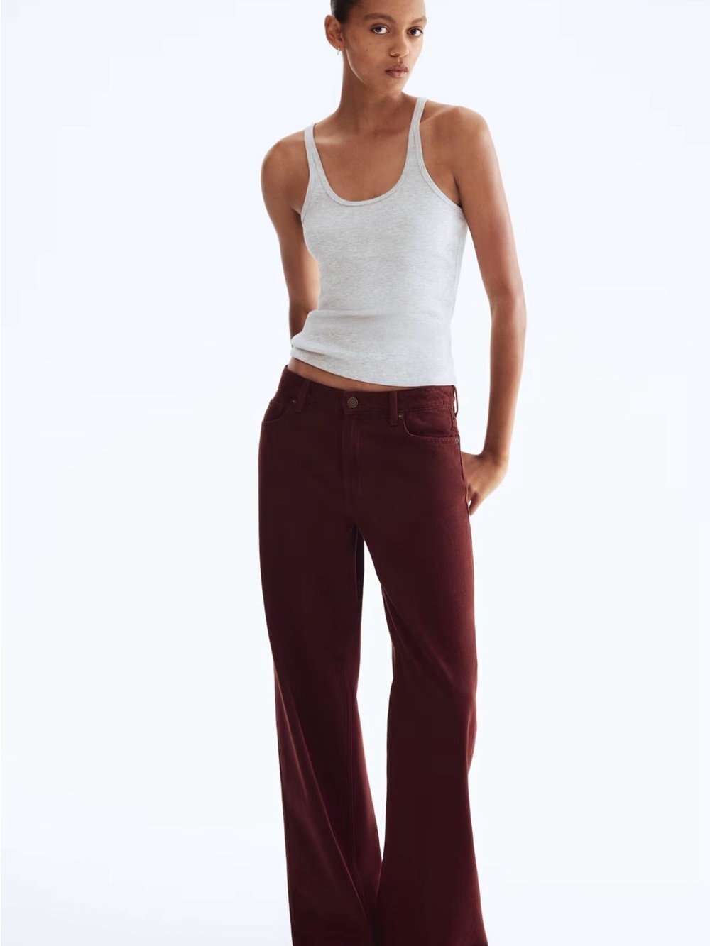 H&M Wide Leg Jeans in Deep Burgundy